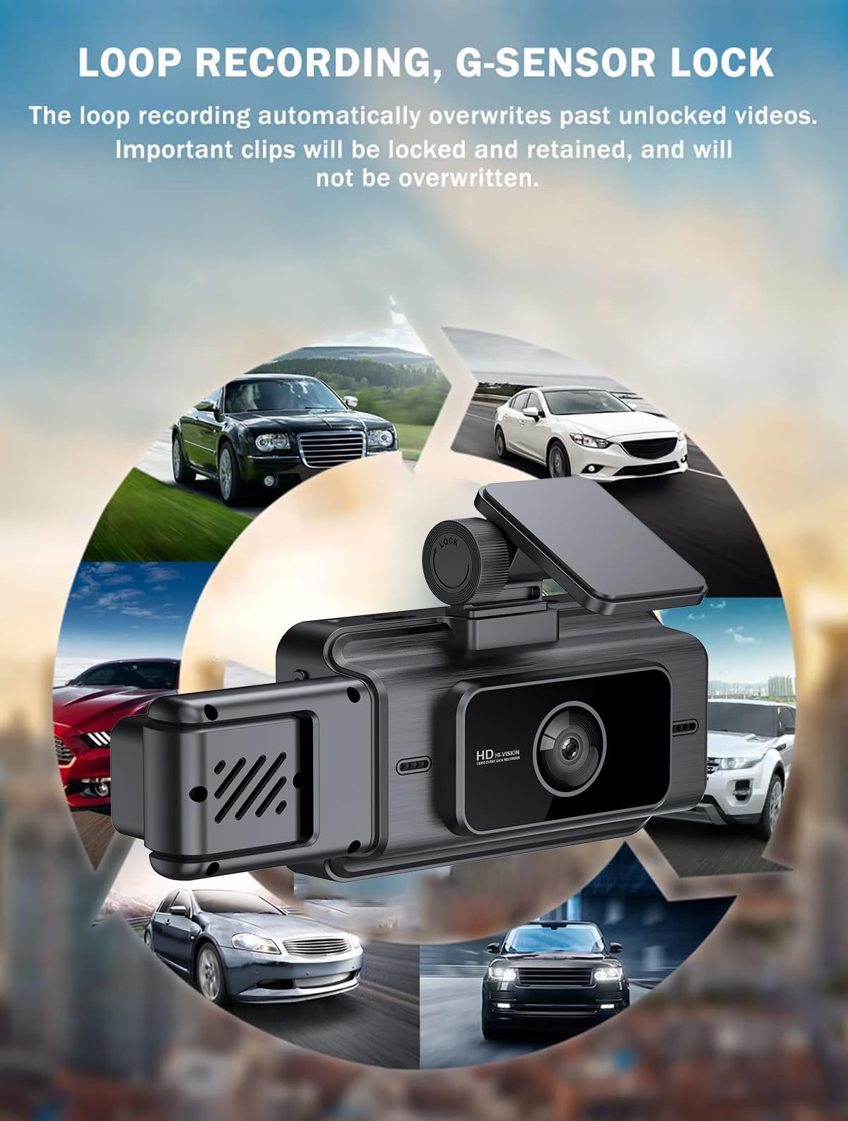 XICEN 3 On-Dash-Monitoring Channel Dash Cam Front and Rear 64GB Card Black DEMO