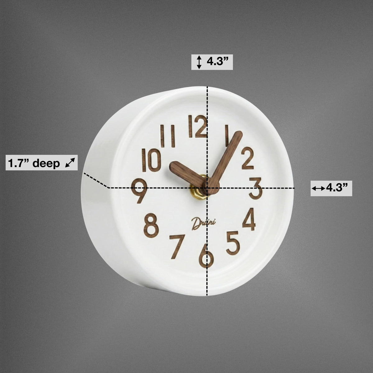 Driini White Clocks Wooden Desk Clock 11cm - Analogue Ticking Design Size DEMO
