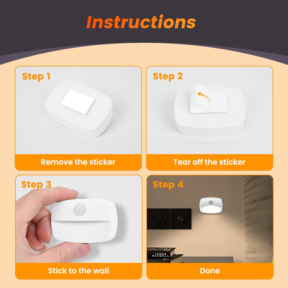 ZUSOYI Motion Sensor Night Light LED Battery Powered White DEMO