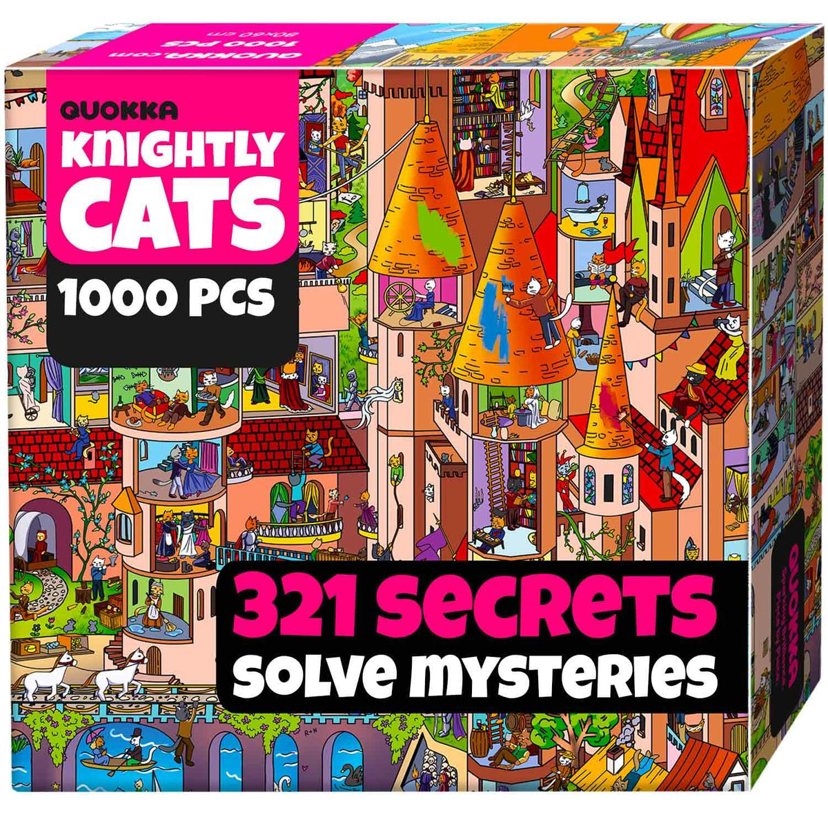 QUOKKA 1000 Piece Jigsaw Puzzle Knightly Cats Seek & See Mystery Solver NEW