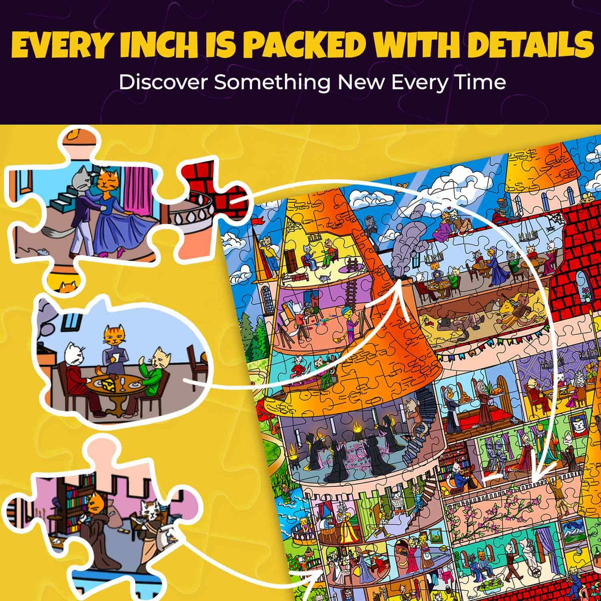QUOKKA 1000 Piece Jigsaw Puzzle Knightly Cats Seek & See Mystery Solver NEW