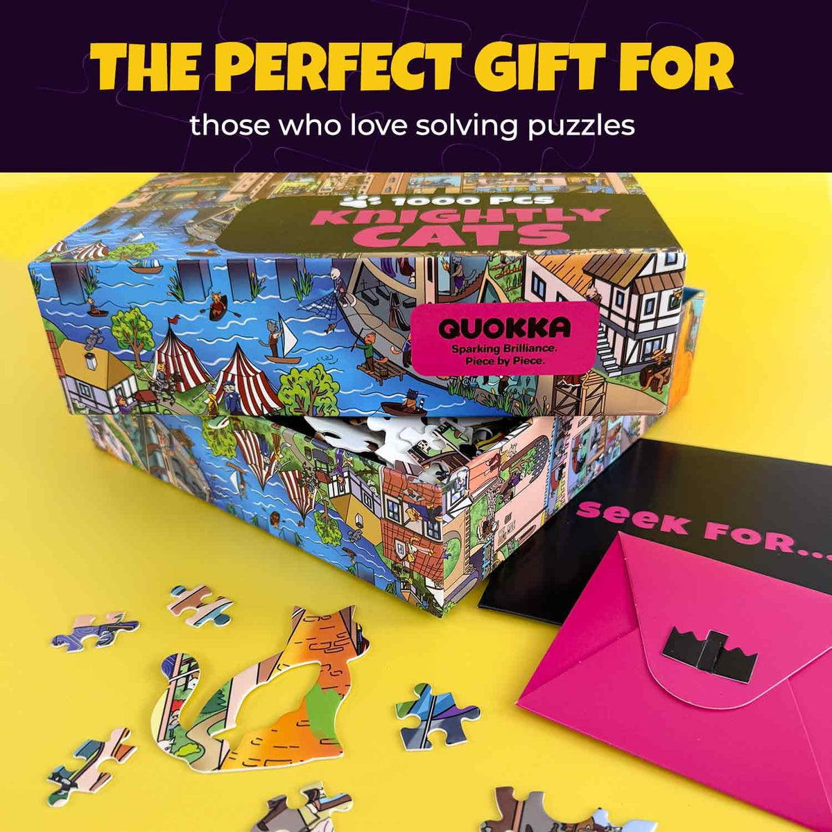 QUOKKA 1000 Piece Jigsaw Puzzle Knightly Cats Seek & See Mystery Solver NEW