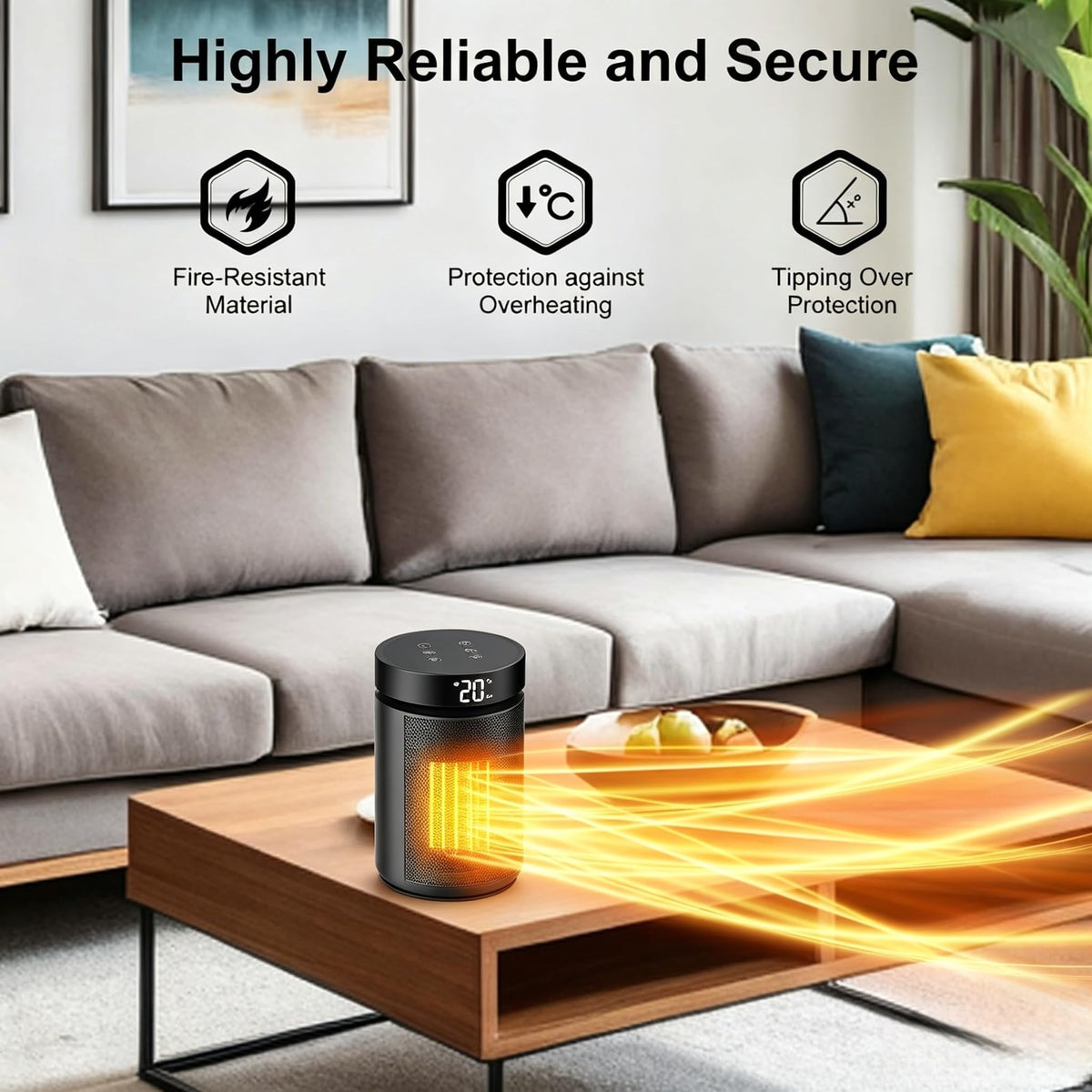 fohoa 1500W PTC Ceramic Space Heater - Fast Heating, Black NEW