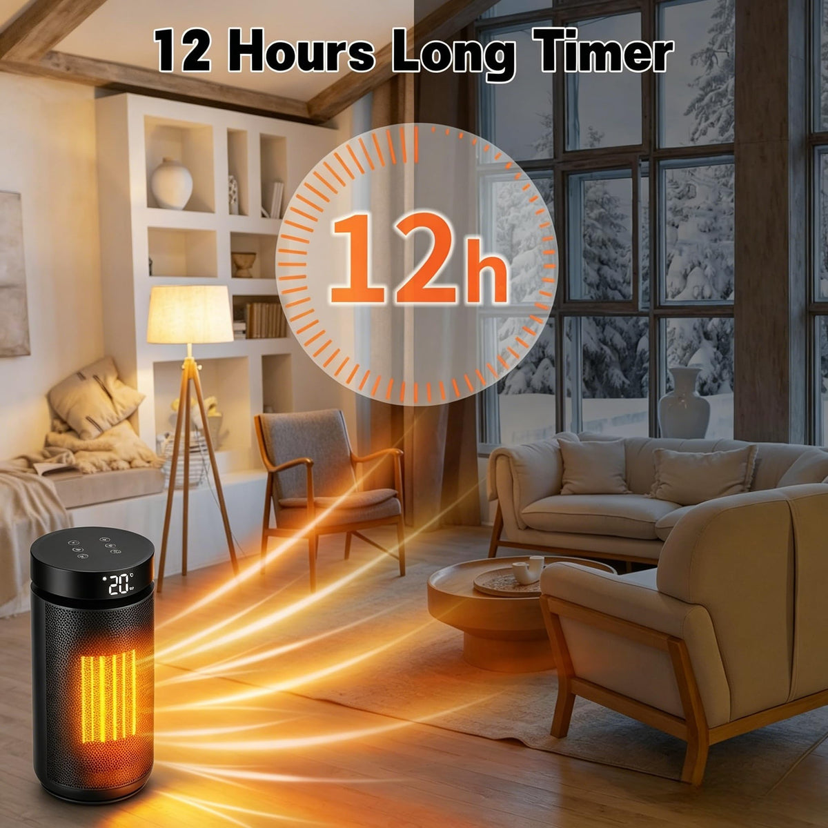 fohoa 1500W PTC Ceramic Space Heater - Fast Heating, Black NEW