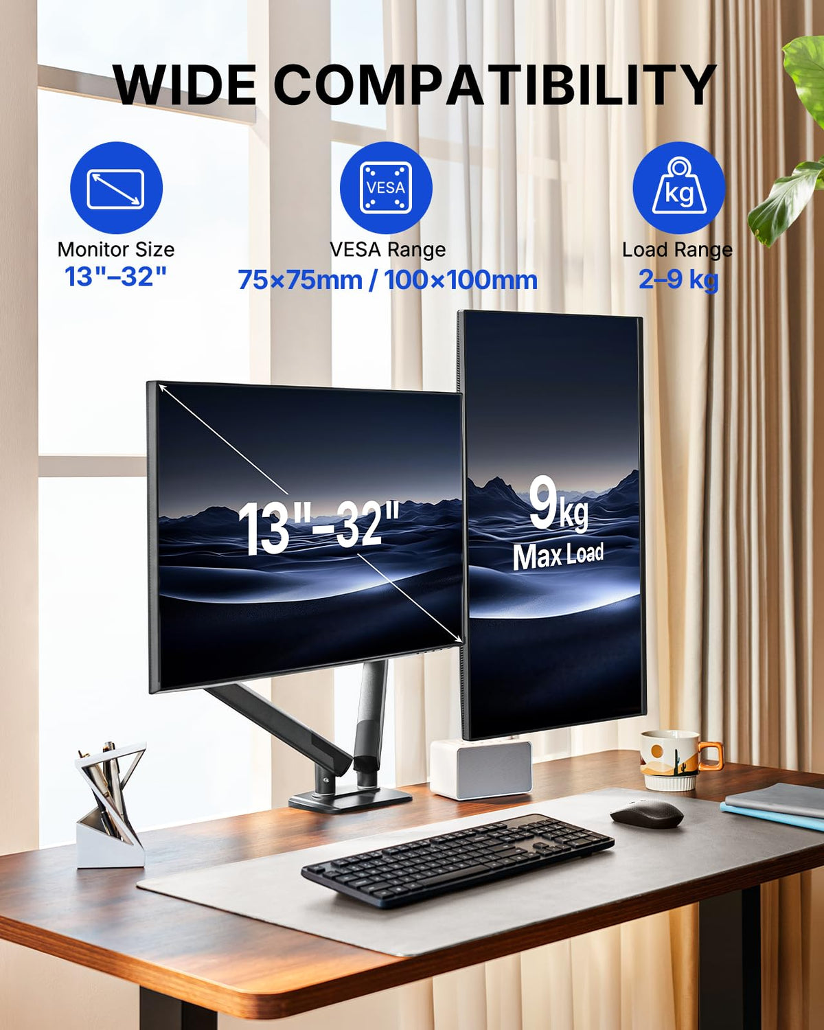 HUANUO FlowLift Pro Dual Monitor Arm for 13-32 Inch - New Black DEMO
