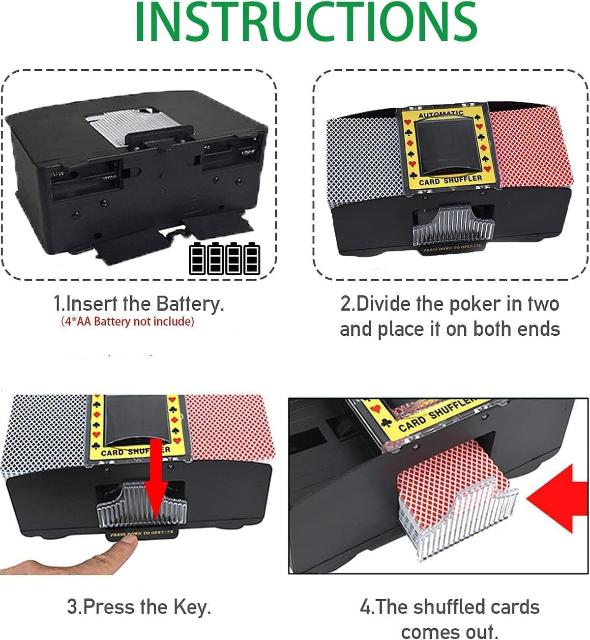 Sooyee Automatic Card Shuffler 1-2 Deck Battery Operated Black Size 10.5 cm NEW