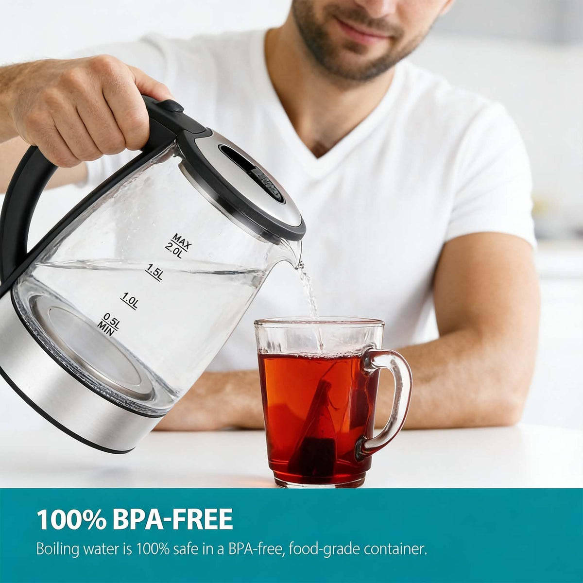 Muyuone Electric Kettle 2L Silvery Auto Shut Off Fast Boiling DEMO