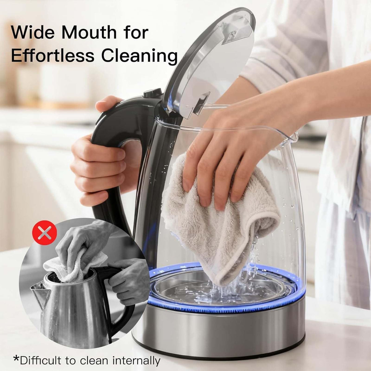 Muyuone Electric Kettle 2L Silvery Auto Shut Off Fast Boiling DEMO