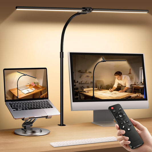 Rimposky LED Desk Lamp Double Head Black with Remote Control NEW