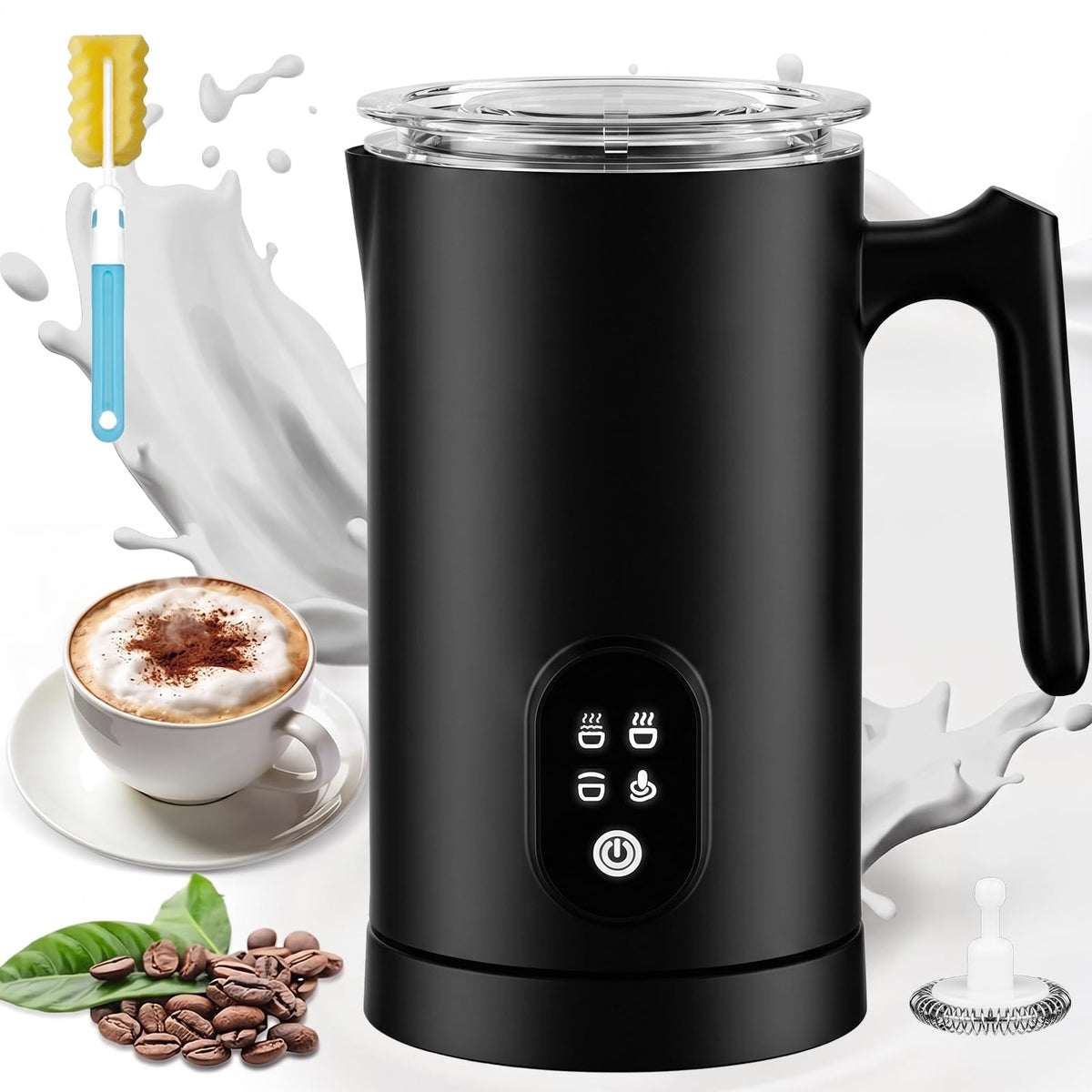QZTHOU 4-in-1 Electric Milk Frother Hot Cold Steamer Black DEMO