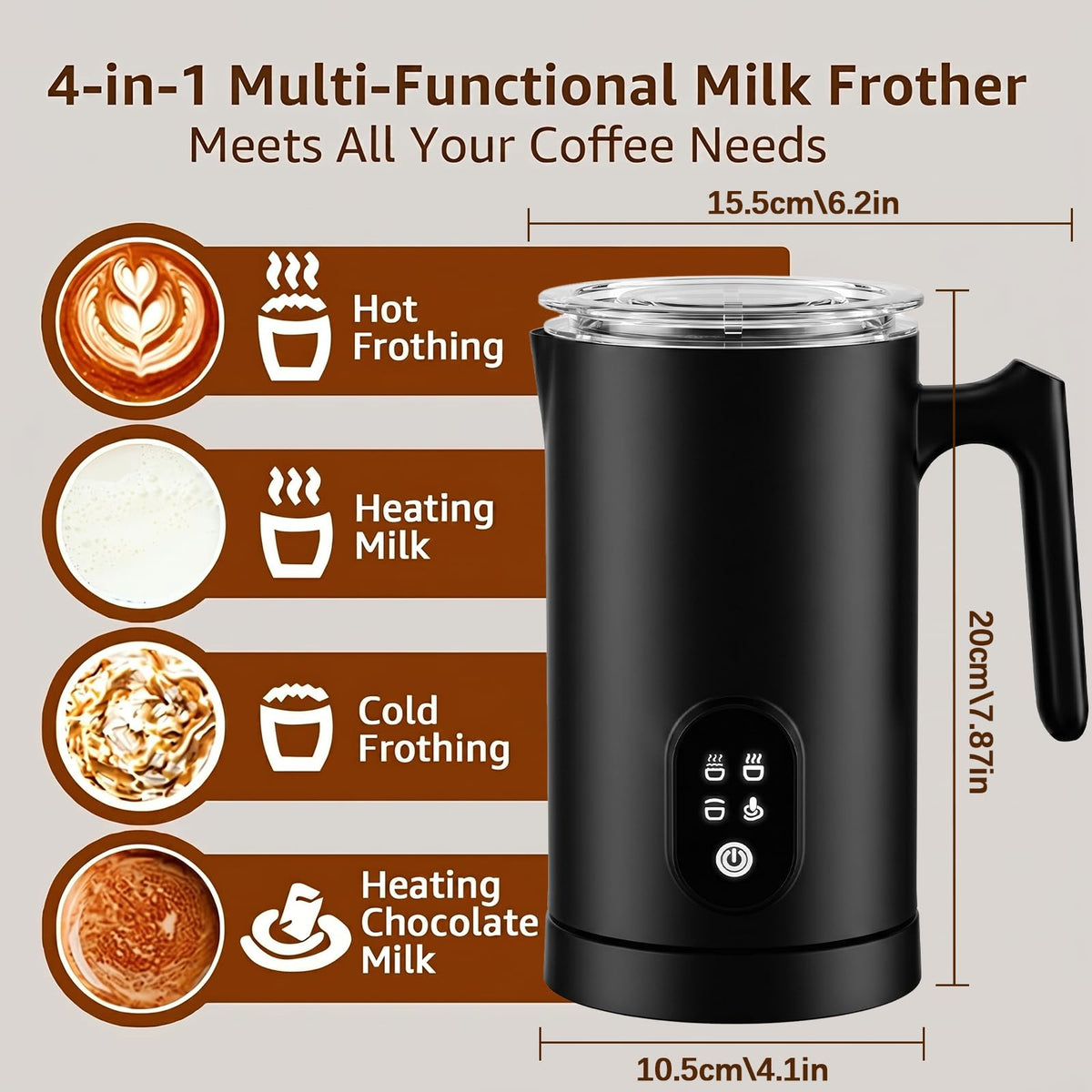 QZTHOU 4-in-1 Electric Milk Frother Hot Cold Steamer Black DEMO