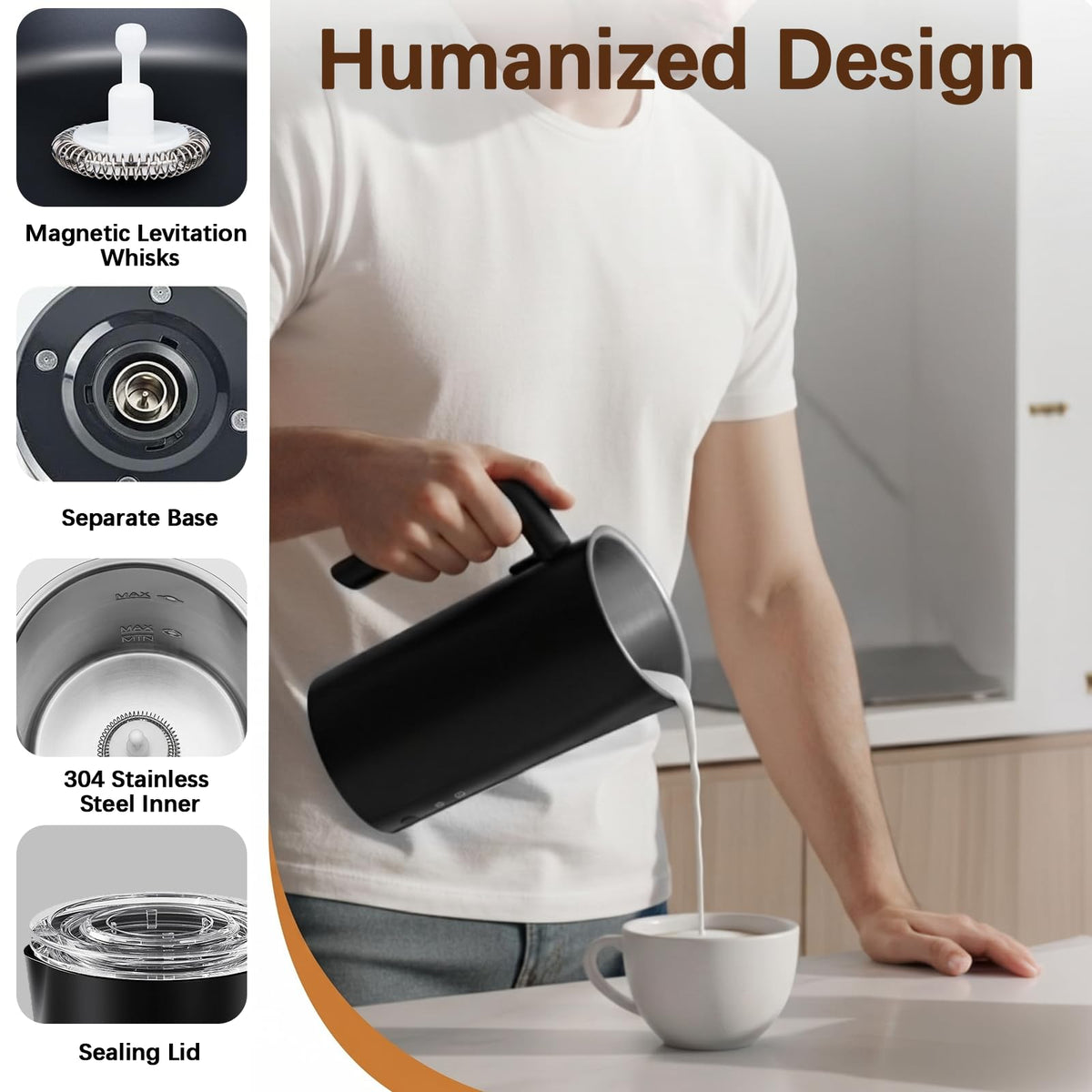 QZTHOU 4-in-1 Electric Milk Frother Hot Cold Steamer Black DEMO