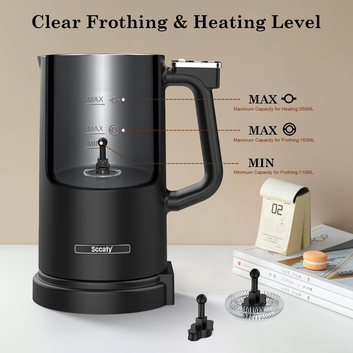 Sccaty Automatic Milk Frother Electric Foam Maker 4 Modes Black DEMO