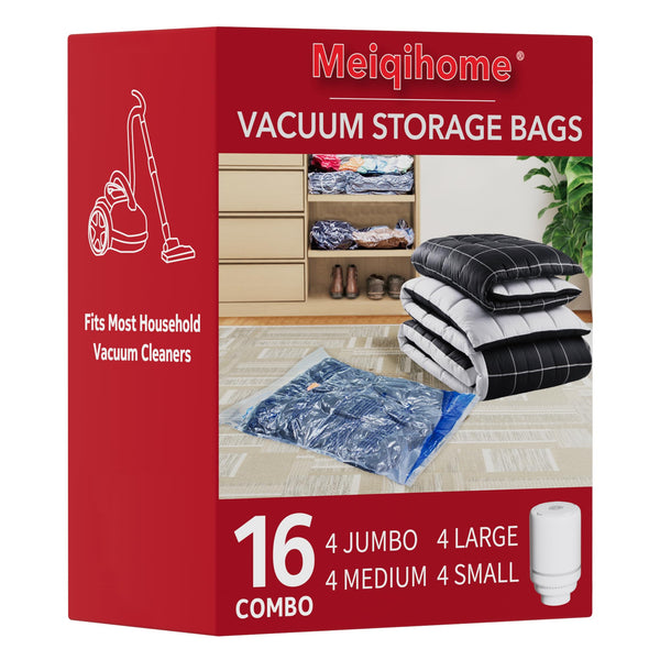 MEIQIHOME Vacuum Storage Bags 16 Pack Electric Pump White NEW