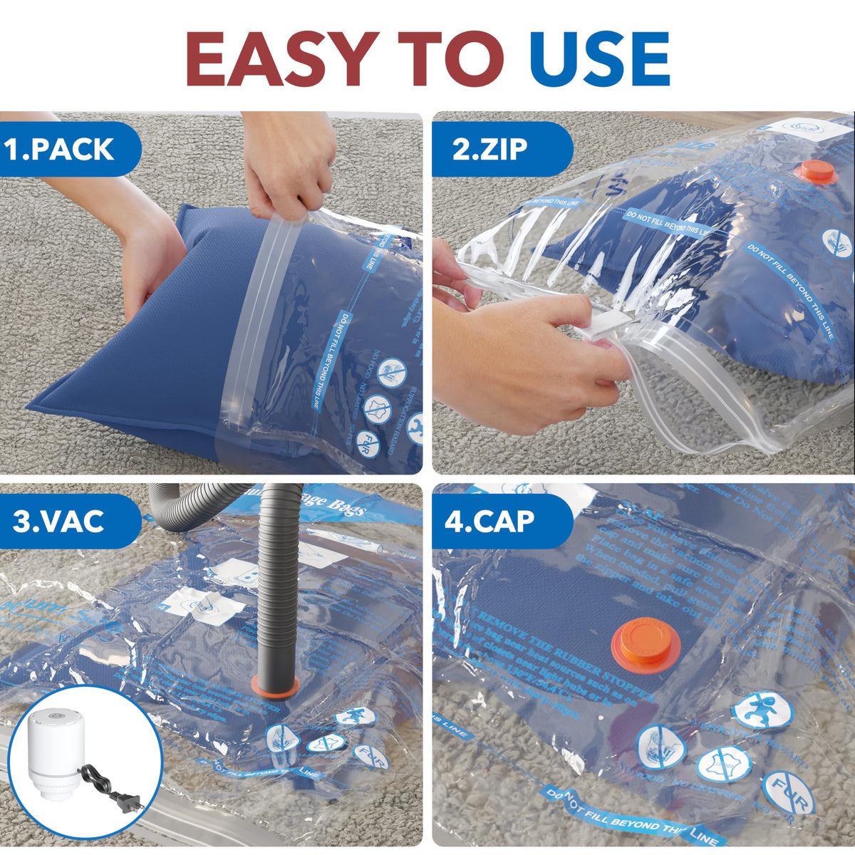 MEIQIHOME Vacuum Storage Bags 16 Pack Electric Pump White NEW