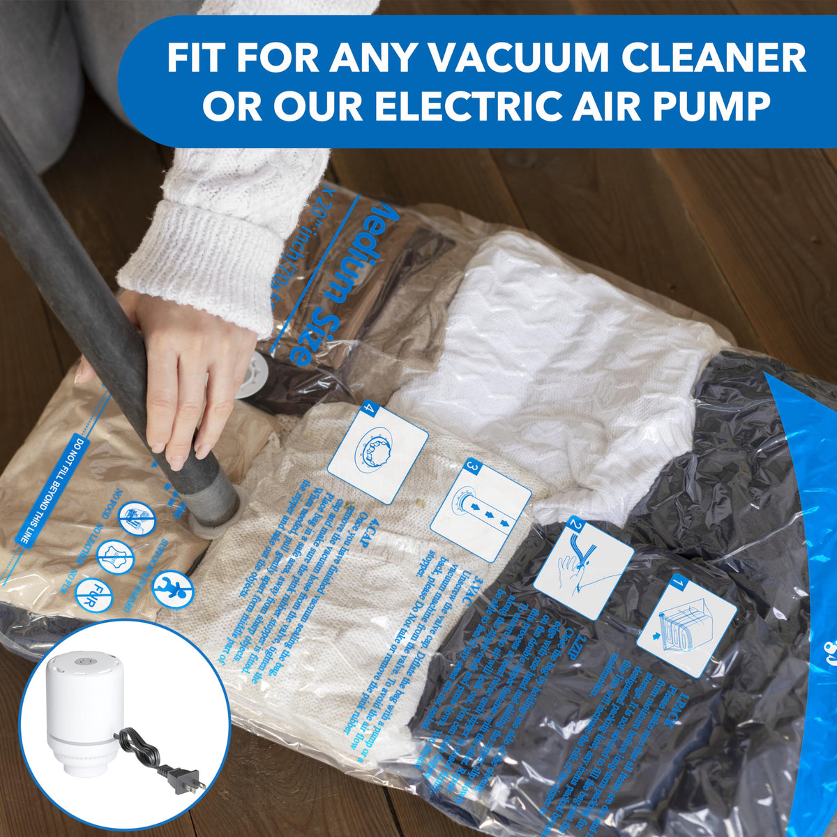 MEIQIHOME Vacuum Storage Bags 16 Pack Electric Pump White NEW