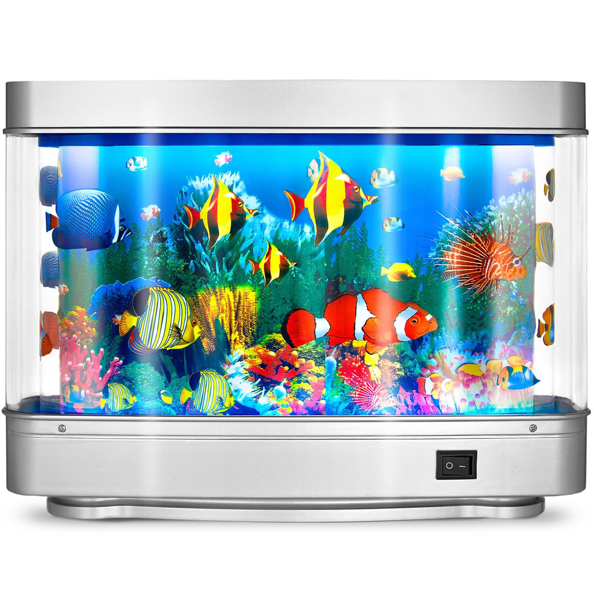 LAYLREA Silver Fake Fish Tank Mini Aquarium Decorative Night Light NEW