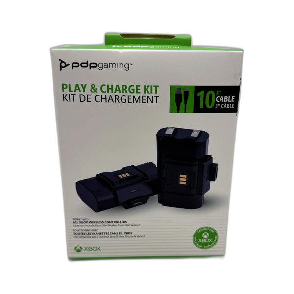 PDP Gaming Play & Charge Kit Xbox Controller - Black Battery NEW