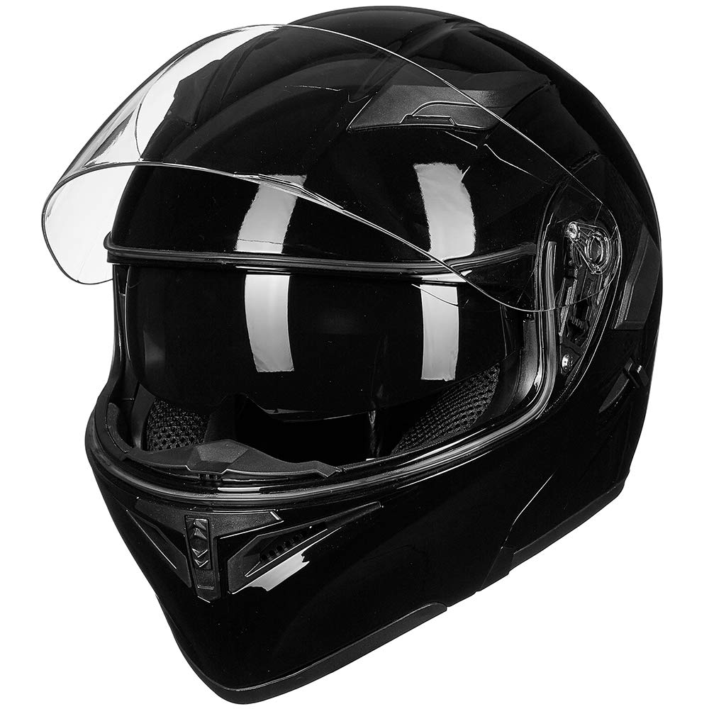 ILM Motorcycle Dual Visor Flip Up Modular Full Face Helmet Gloss Size L NEW