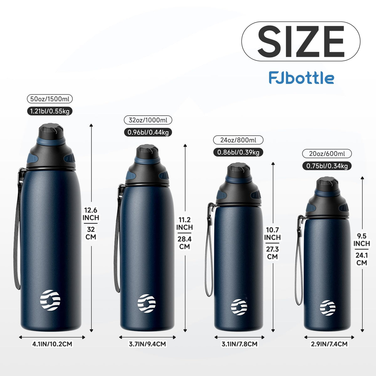 Fjbottle 800ml Stainless Steel Water Bottle - Classic Navy Spout NEW