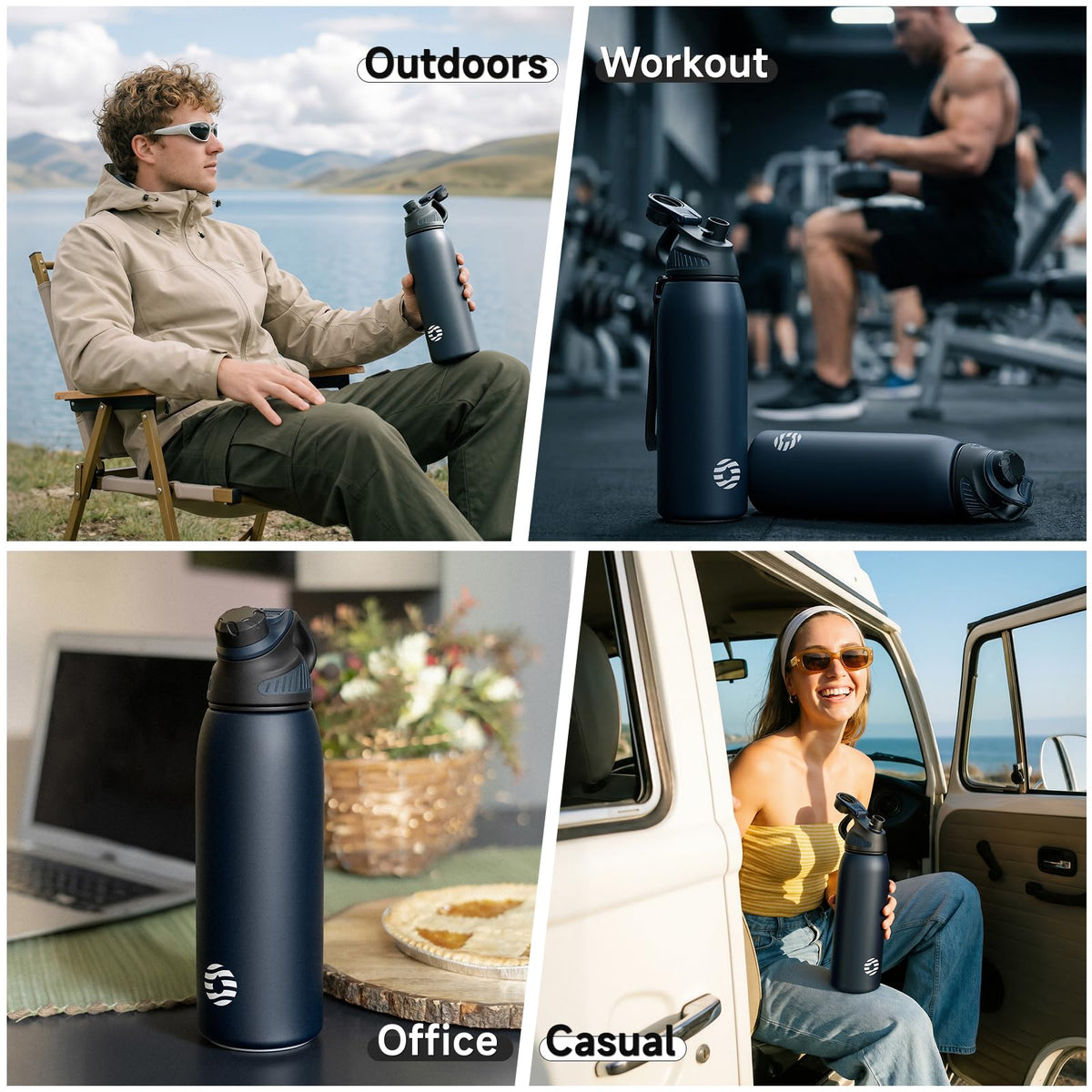 Fjbottle 800ml Stainless Steel Water Bottle - Classic Navy Spout NEW