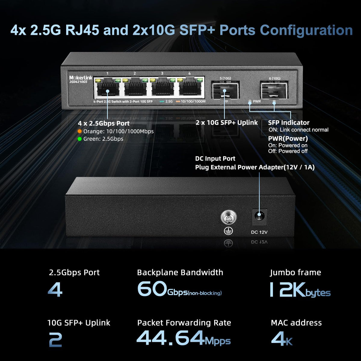 MokerLink 4 Network Switches Port 2.5G Ethernet Switch 10G SFP Black NEW