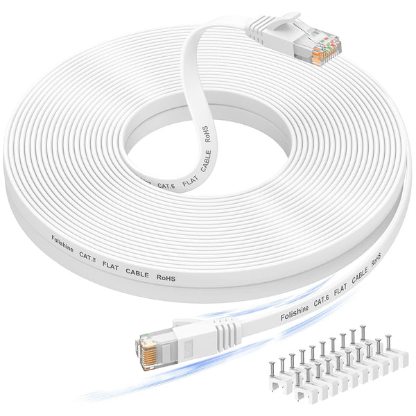 Folishine Cat 6 Ethernet Cable 30m High Speed Network White Cord NEW