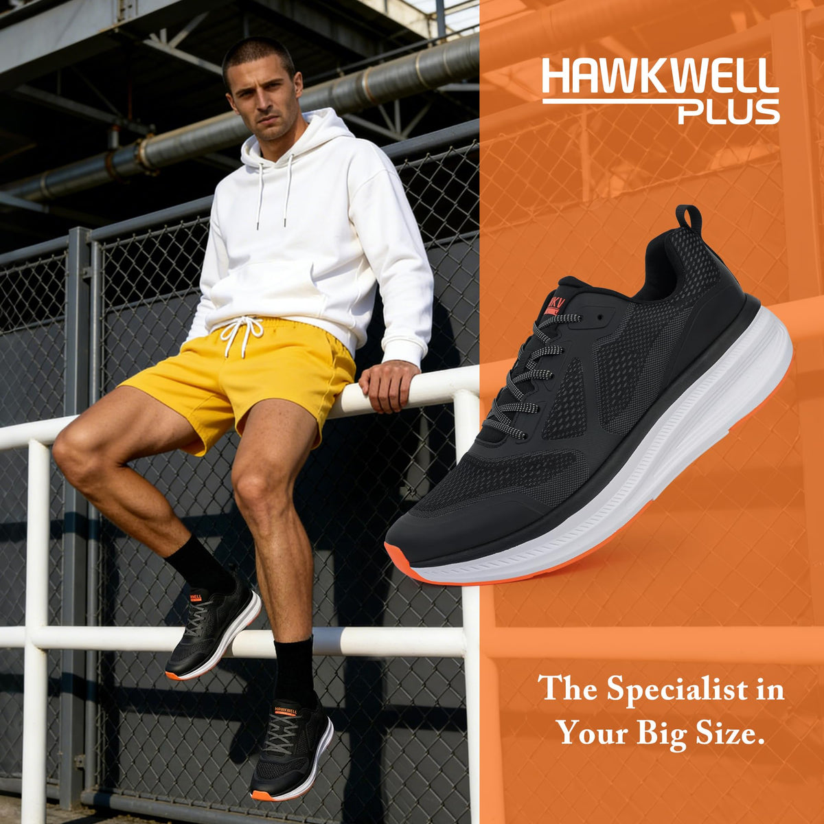 Hawkwell Road Running Shoes Wide Toe Box Black Orange Men US 18 EU52 DEMO