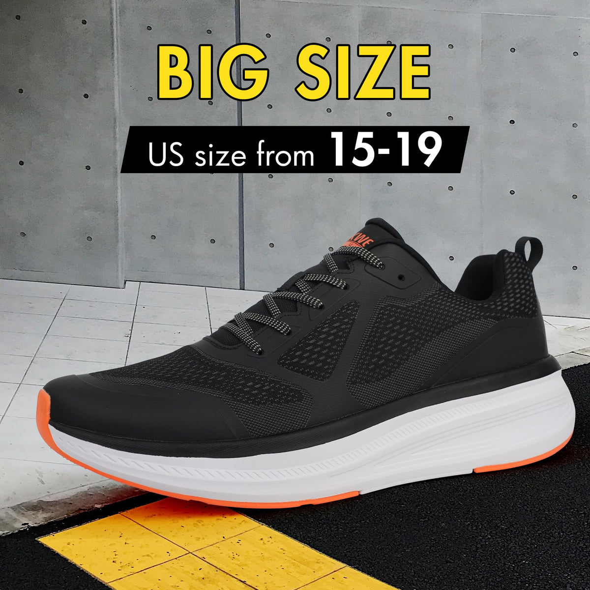 Hawkwell Road Running Shoes Wide Toe Box Black Orange Men US 18 EU52 DEMO