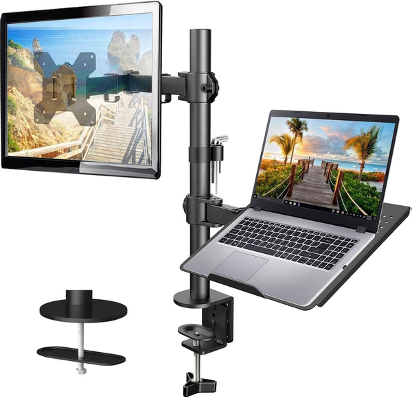 HUANUO Dual Monitor Stand with Laptop Tray - Black Alloy Steel NEW