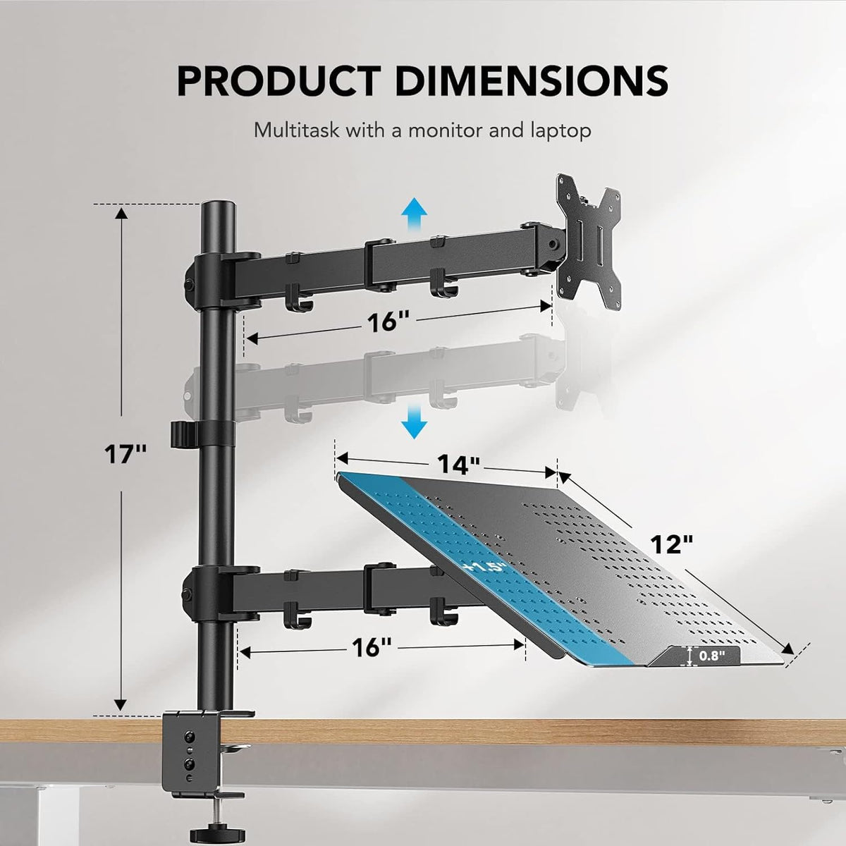HUANUO Dual Monitor Stand with Laptop Tray - Black Alloy Steel NEW