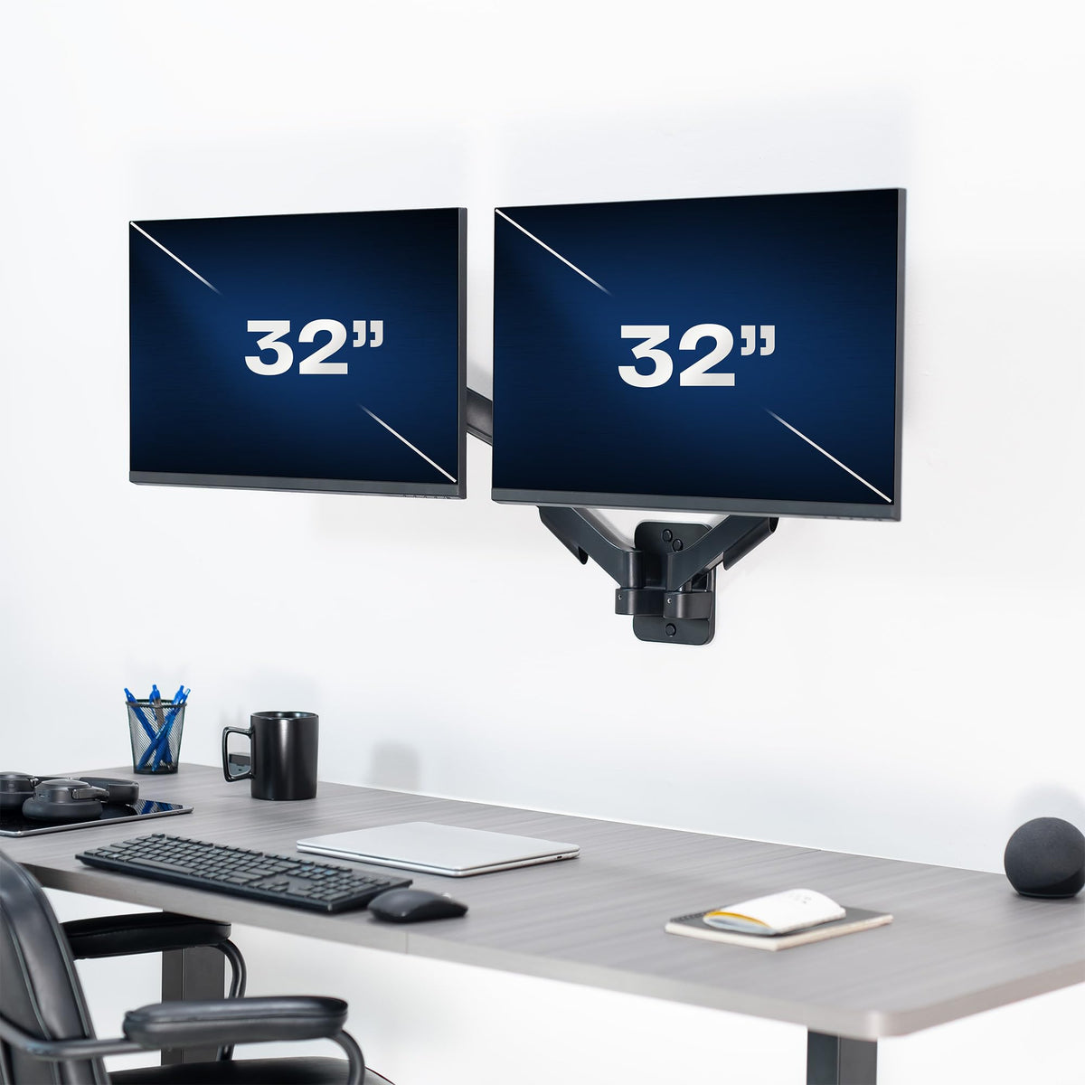 VIVO Black Dual Monitor Wall Mount Arm - Height Adjustable Steel DEMO