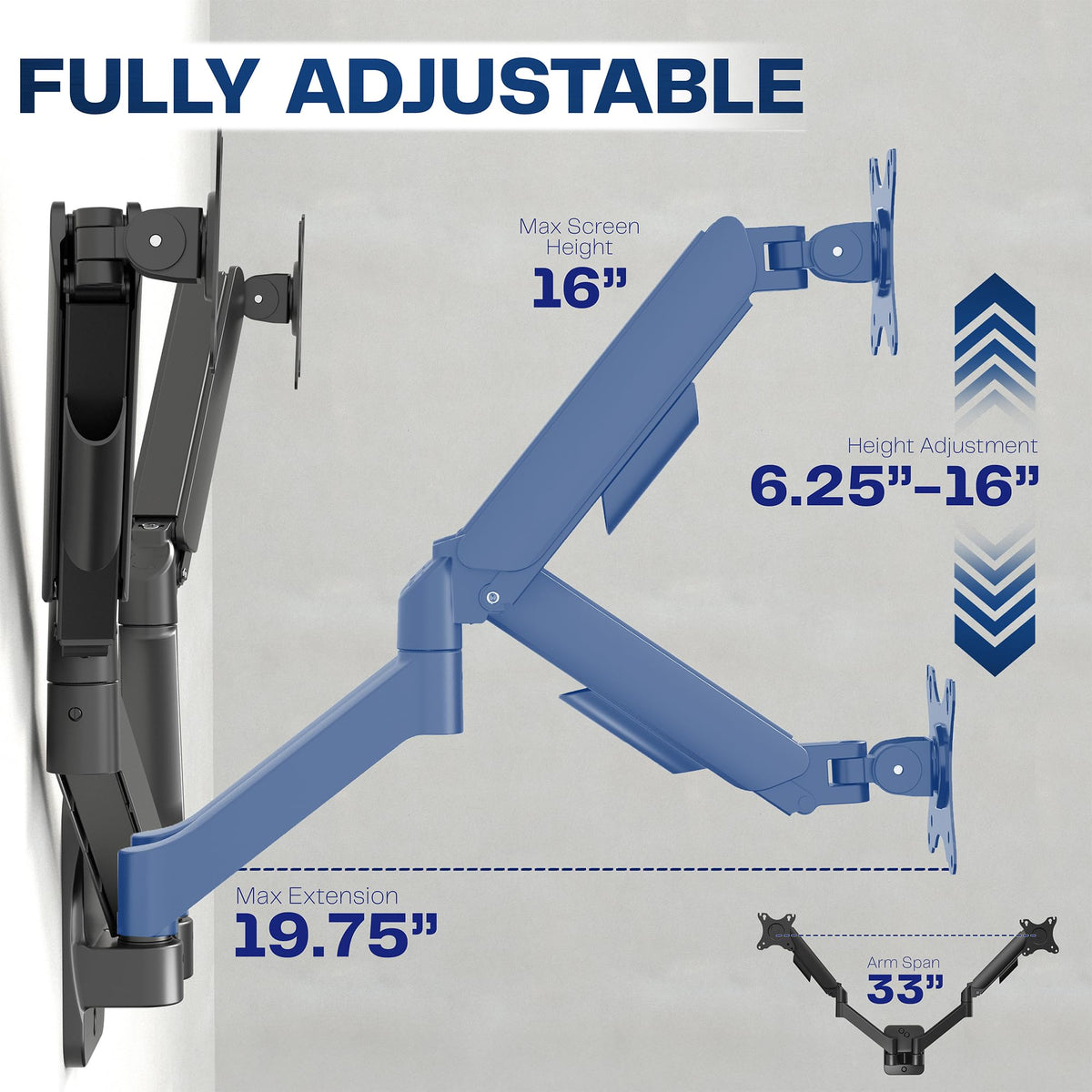 VIVO Black Dual Monitor Wall Mount Arm - Height Adjustable Steel DEMO