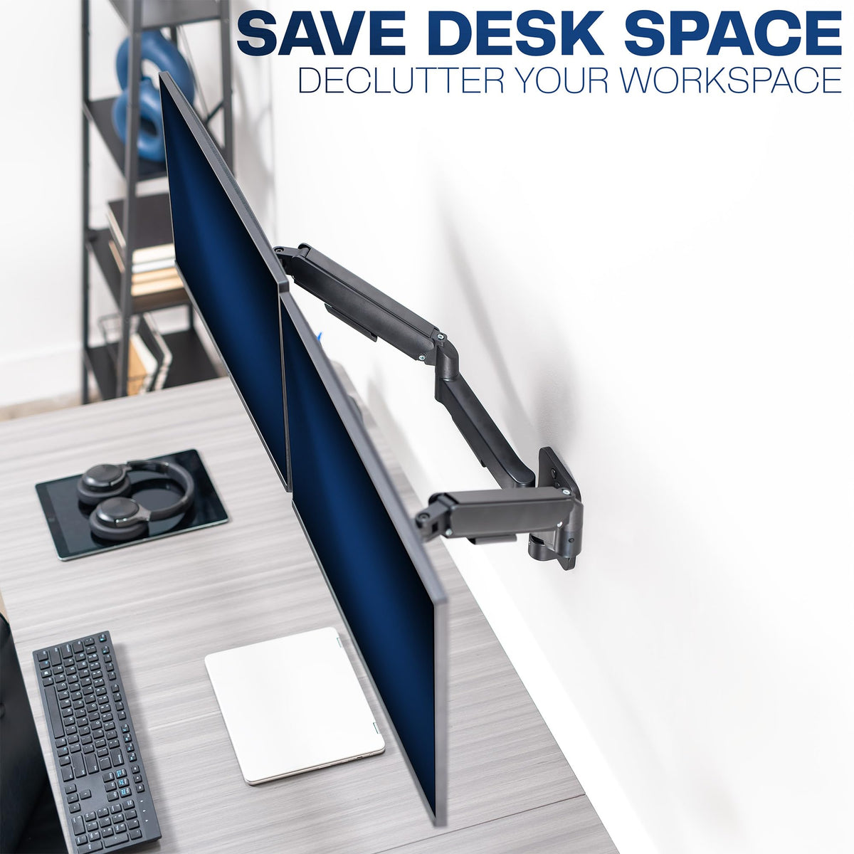 VIVO Black Dual Monitor Wall Mount Arm - Height Adjustable Steel DEMO