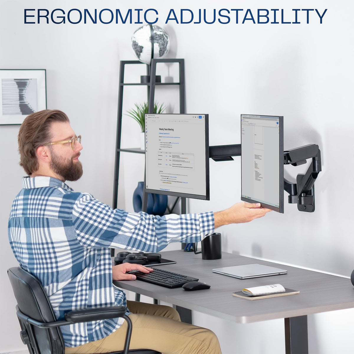 VIVO Black Dual Monitor Wall Mount Arm - Height Adjustable Steel DEMO
