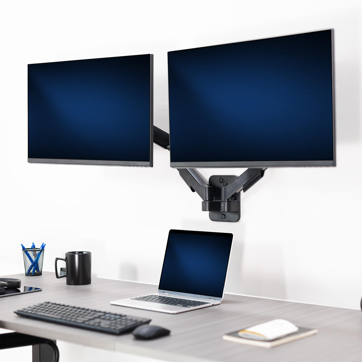VIVO Black Dual Monitor Wall Mount Arm - Height Adjustable Steel DEMO
