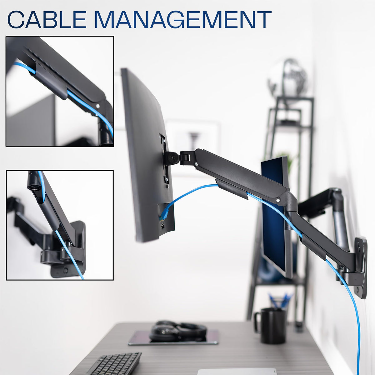 VIVO Black Dual Monitor Wall Mount Arm - Height Adjustable Steel DEMO