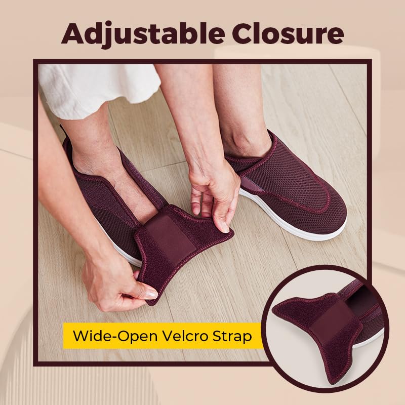 FitVille Diabetic Shoes Burgundy Orthopedic Foot Care EXTRA WIDE Womens US 9 NEW