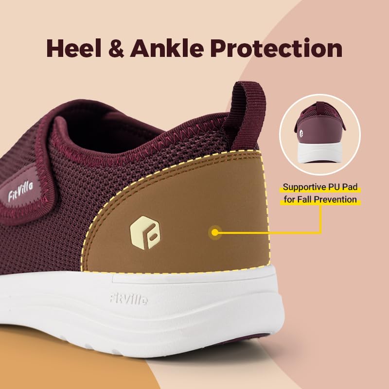 FitVille Diabetic Shoes Burgundy Orthopedic Foot Care EXTRA WIDE Womens US 9 NEW