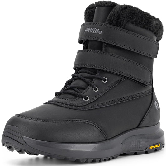 FitVille Snow Boots Water-Resistant Fur Lined Jet Black WIDE FIT Mens US 10 NEW