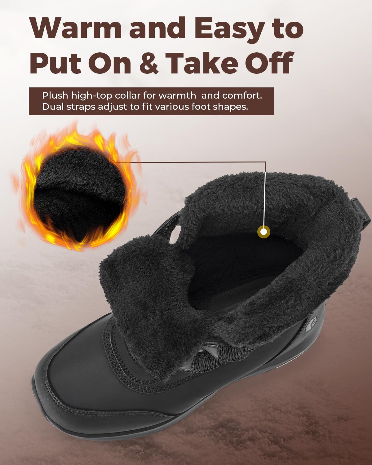 FitVille Snow Boots Water-Resistant Fur Lined Jet Black WIDE FIT Mens US 10 NEW