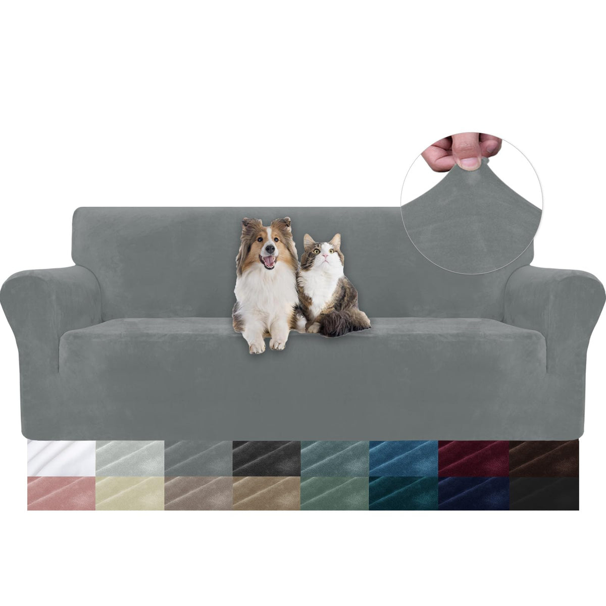 Ystyle High Stretch Sofa Cover 3 Seater Light Grey Super Soft Velvet Feel NEW
