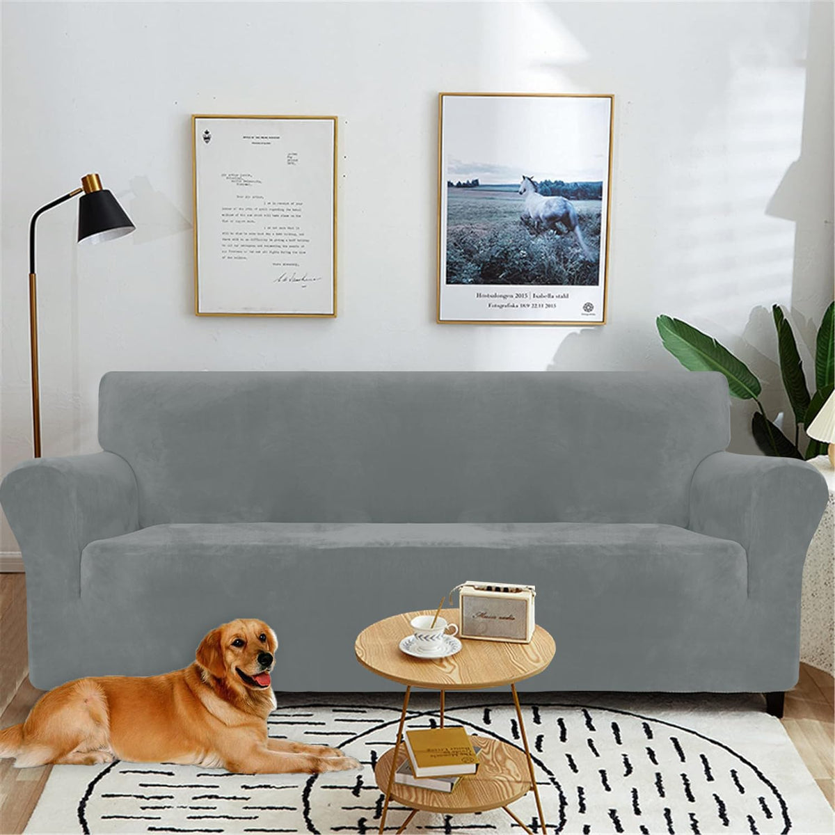Ystyle High Stretch Sofa Cover 3 Seater Light Grey Super Soft Velvet Feel NEW