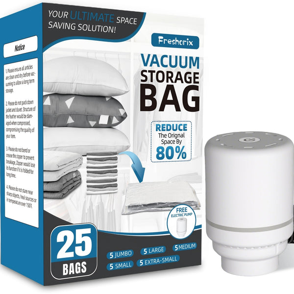 Freshorix Clear Packing Organisers Vacuum Storage Bags 25 Combo with Pump DEMO