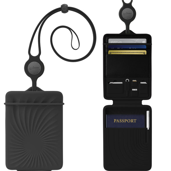 Bone Lanyard Passport Holder Cover Case Travel Wallet - Black NEW