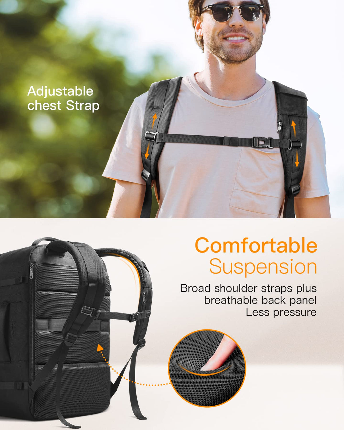 Inateck 42L Backpacks Travel Backpack Carry On Luggage Black 55cm Bag Size NEW
