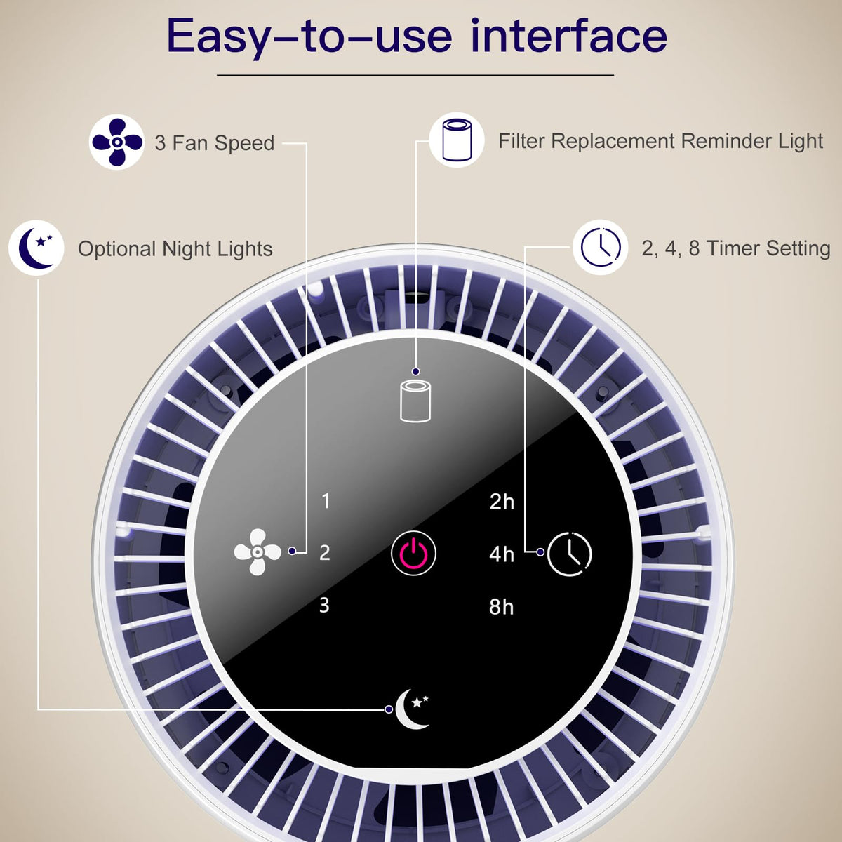 Aircillin Air Air Purifiers Purifier HEPA Filter for Home Bedroom Off White NEW