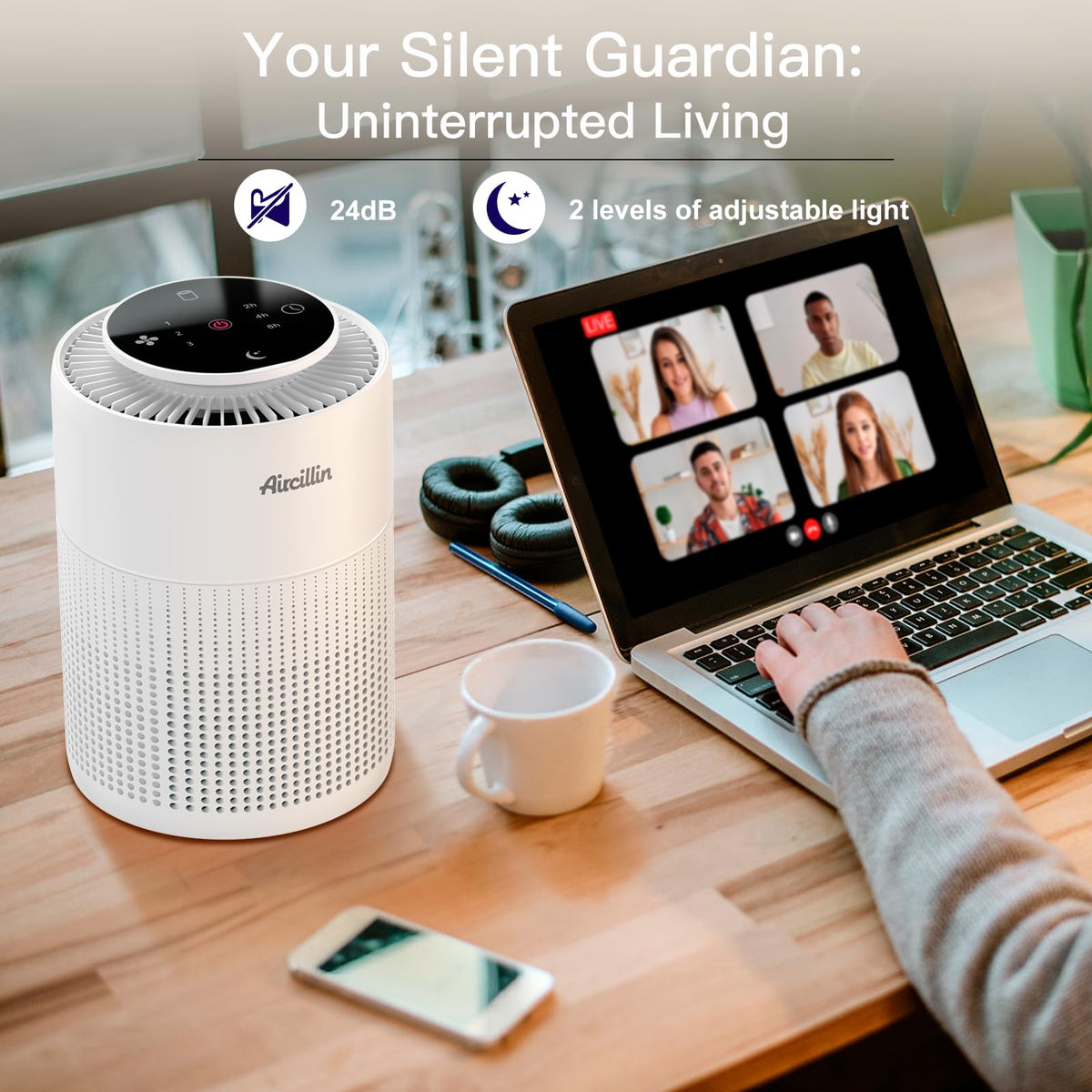 Aircillin Air Air Purifiers Purifier HEPA Filter for Home Bedroom Off White NEW