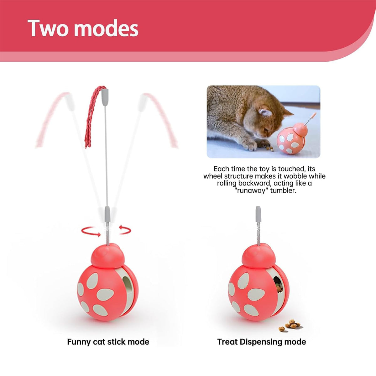 Yeanifeana Interactive Beetle Cat Toy for Indoor Cats, Pink NEW