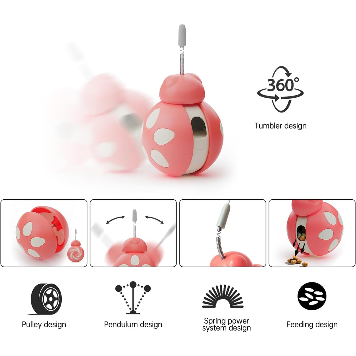 Yeanifeana Interactive Beetle Cat Toy for Indoor Cats, Pink NEW